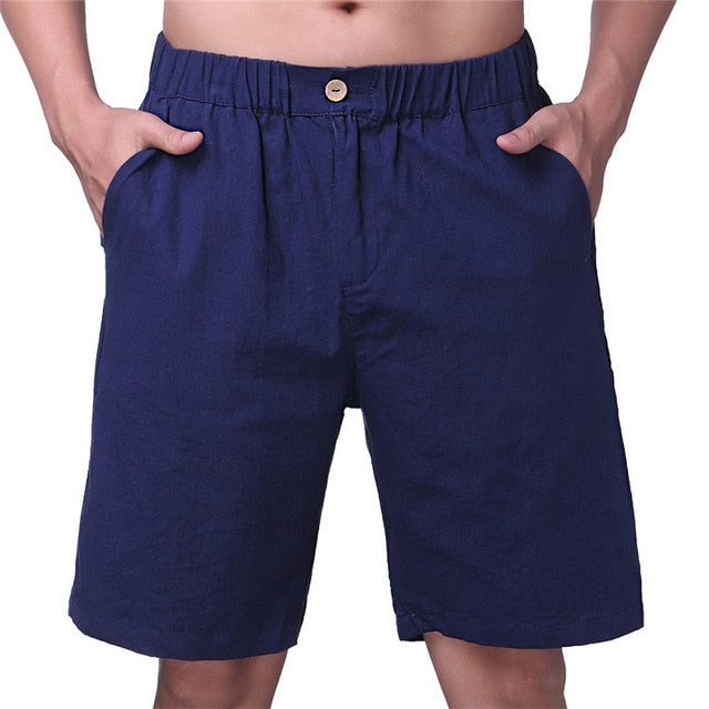 Cotton M-4XL Men Casual Shorts Knee Length Elastic Waist Slim Fitness Straight Joggers Sweatpants Male Basic Solid Color White