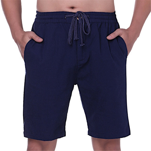 Classic M-4XL Men Casual Shorts Cotton Knee-Length Drawstring Pockets Joggers Sporting Beach Bermuda Shorts Male Solid Color