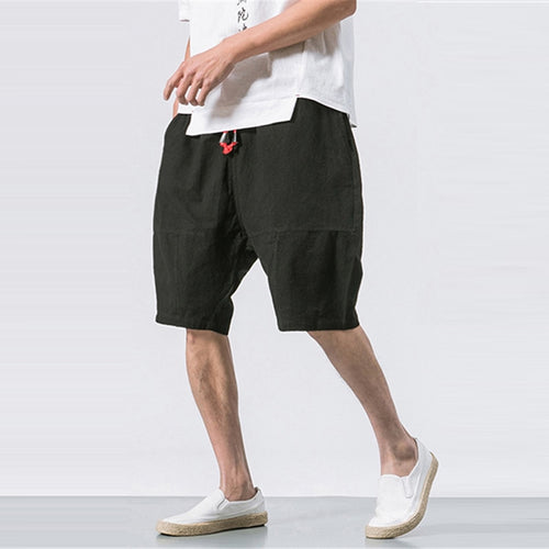 2018 Summer Men Shorts Casual Cotton Linen Loose Fitness Joggers Bermuda Fashion Patchwork Knee Length Baggy Drawstring Hombre
