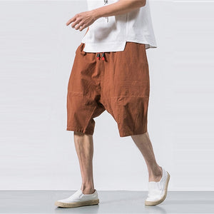 2018 Summer Men Shorts Casual Cotton Linen Loose Fitness Joggers Bermuda Fashion Patchwork Knee Length Baggy Drawstring Hombre